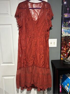 torrid Rust Lace V-Neck Midi Dress with Button Trim
